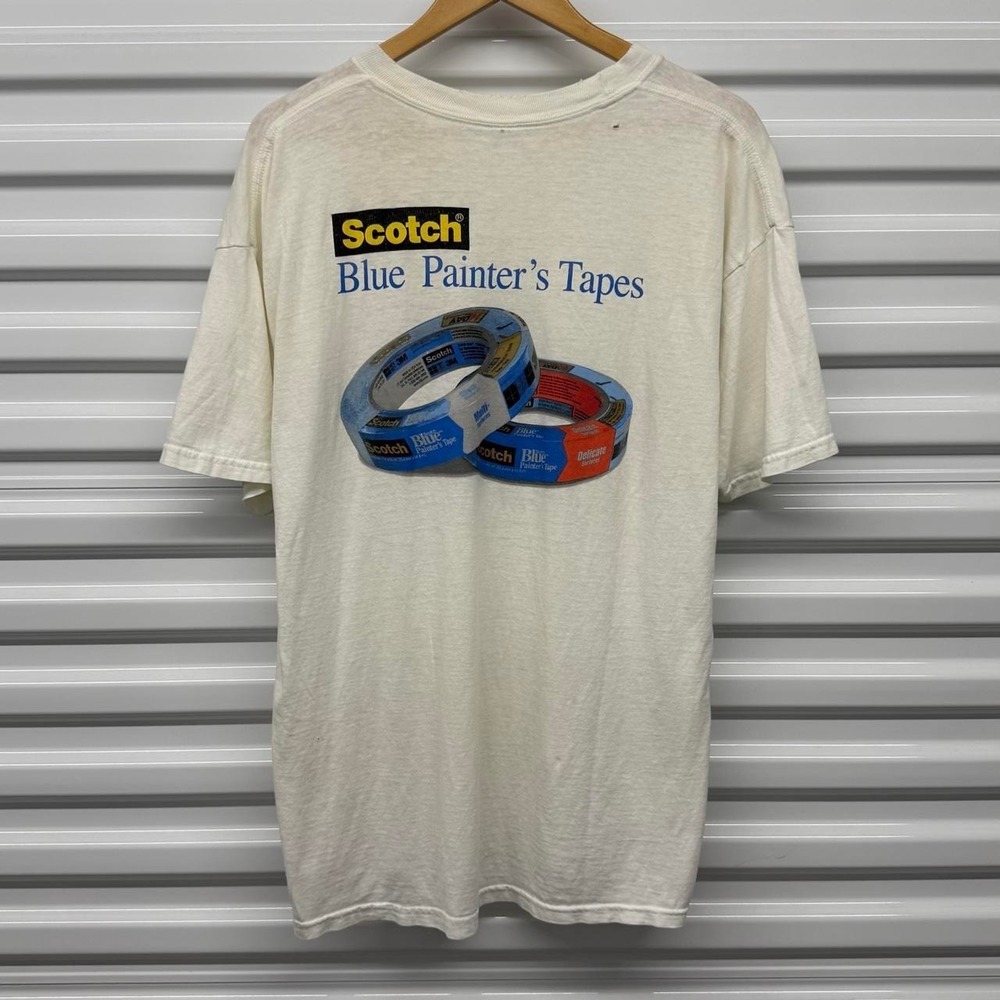 VTG 3M Scotch Blue Painter's Tape Promo Paint Splattered T-Shirt Size XL